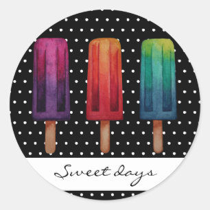 Watercolor Cute Popsicle Ice Creams Classic Round Sticker