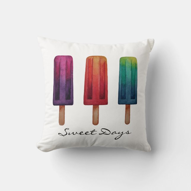 Watercolor Cute Popsicle Ice Creams Cushion (Front)