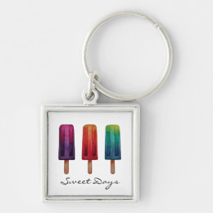 Watercolor Cute Popsicle Ice Creams Key Ring