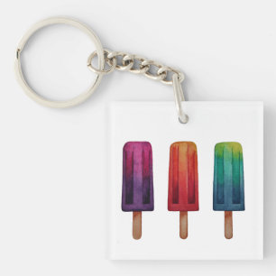 Watercolor Cute Popsicle Ice Creams Key Ring