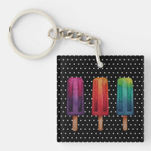 Watercolor Cute Popsicle Ice Creams Key Ring