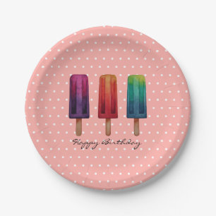 Watercolor Cute Popsicle Ice Creams Paper Plate