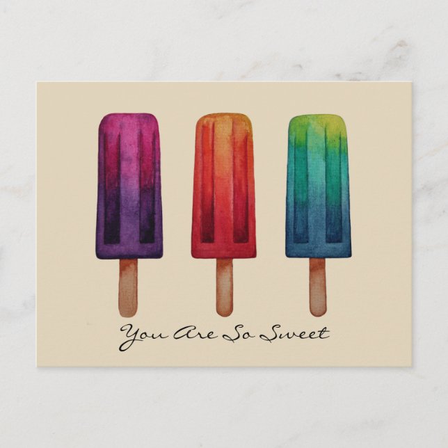 Watercolor Cute Popsicle Ice Creams Postcard (Front)