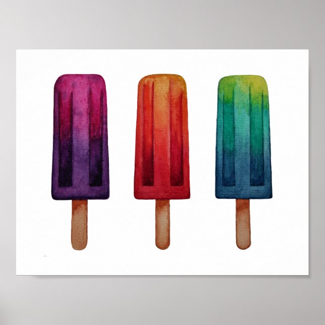 Watercolor Cute Popsicle Ice Creams Poster (Front)
