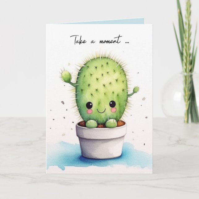 Watercolor Cute Potted Succulent Card (Front)