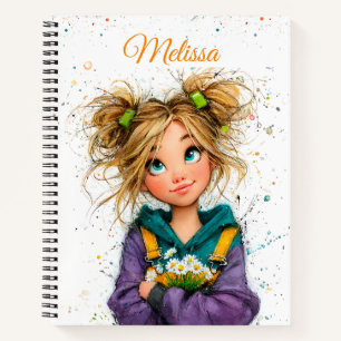 Watercolor Cute Quirky Girl Notebook