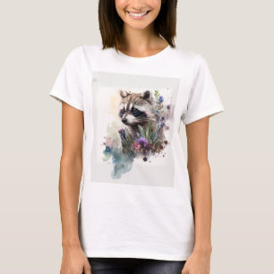 Watercolor Cute Raccoon Spring Flowers        T-Shirt