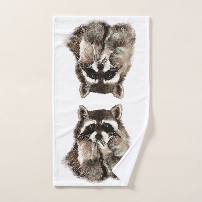 Watercolor Cute Racoon Blowing Kisses  Animal Fun Hand Towel (Hand Towel)
