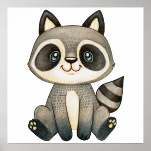 Watercolor Cute Racoon Poster