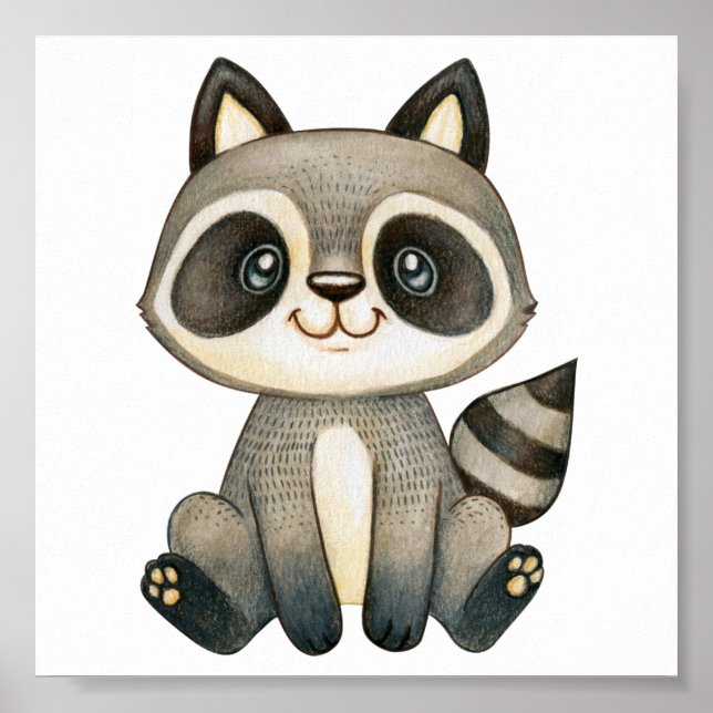 Watercolor Cute Racoon  Poster (Front)