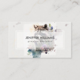 Watercolor Cute Racoon Spring Flowers Business Card