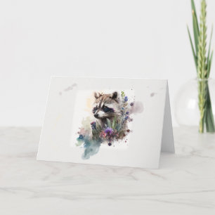 Watercolor Cute Racoon Spring Flowers         Card