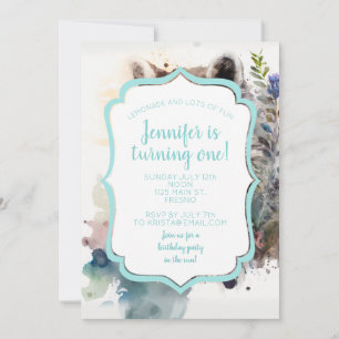 Watercolor Cute Racoon Spring Flowers Invitation