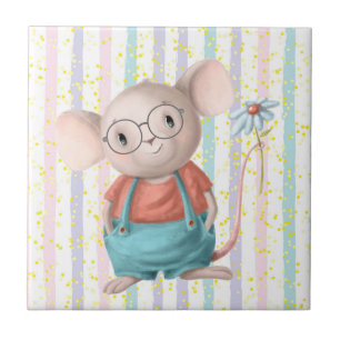 Watercolor Cute Rainbow Mouse Animal Art Ceramic T Tile
