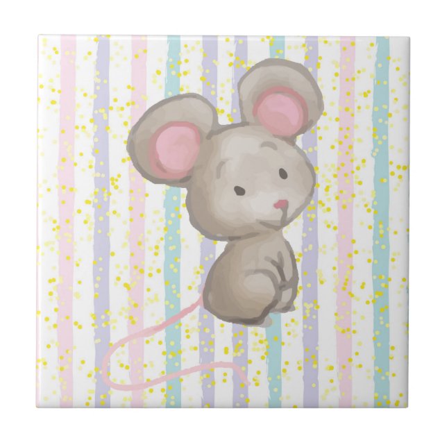 Watercolor Cute Rainbow Mouse Animal Art Ceramic Tile (Front)