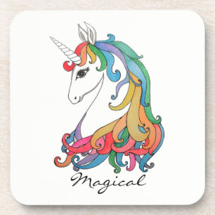 Watercolor cute rainbow unicorn coaster