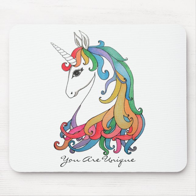 Watercolor cute rainbow unicorn mouse pad (Front)