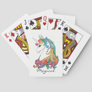 Watercolor cute rainbow unicorn playing cards