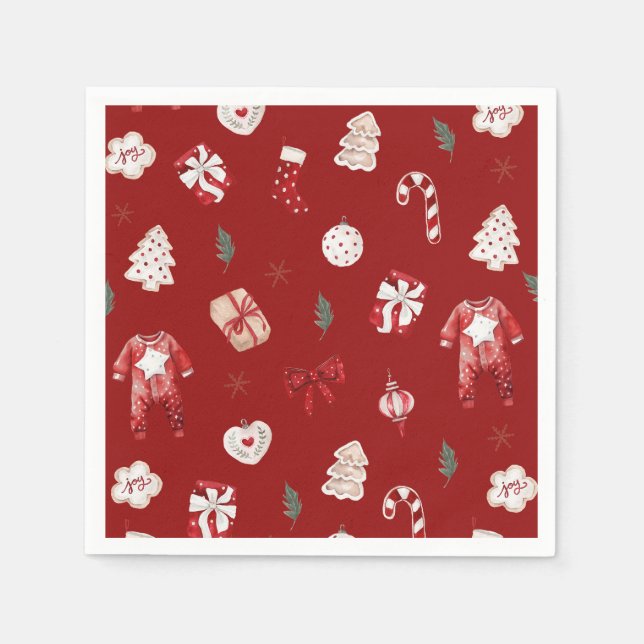 Watercolor Cute Red Christmas Winter Baby Shower Napkin (Front)