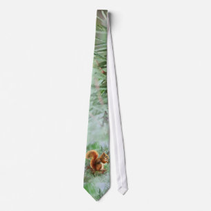 Watercolor Cute Red Squirrel Animal Nature Art Tie