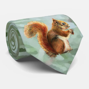 Watercolor Cute Red Squirrel Animal Nature Art Tie