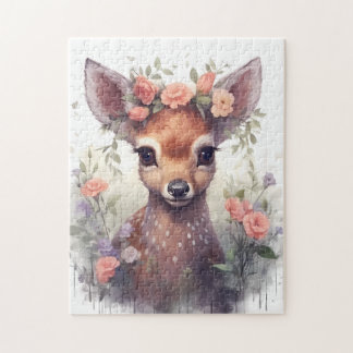 Watercolor Cute  Reindeer floral Puzzle  Woodland 
