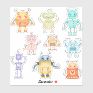 Watercolor cute robots