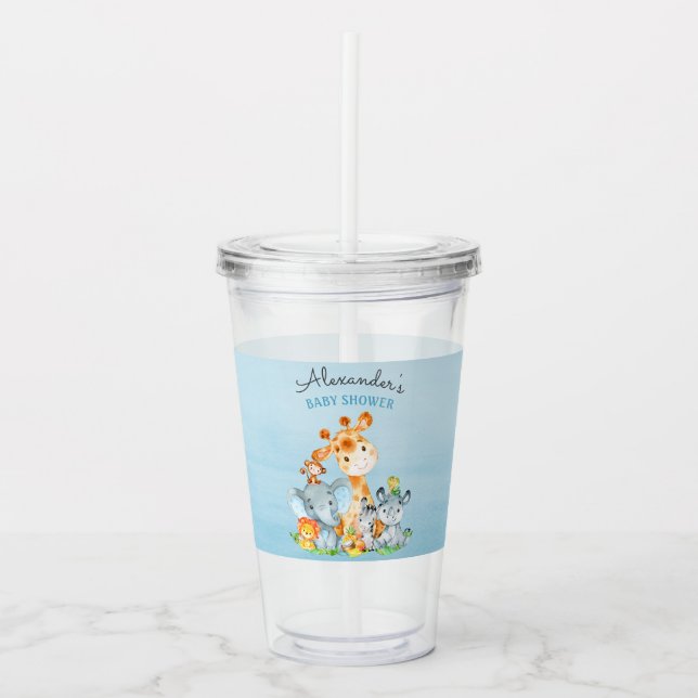 Watercolor Cute Safari Jungle Animals Baby Shower Acrylic Tumbler (Front)