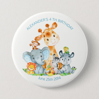 Watercolor Cute Safari Jungle Animals Birthday 7.5 Cm Round Badge