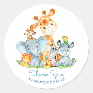 Watercolor Cute Safari Jungle Animals Birthday Classic Round Sticker