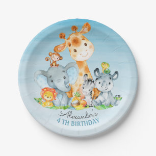 Watercolor Cute Safari Jungle Animals Birthday Paper Plate