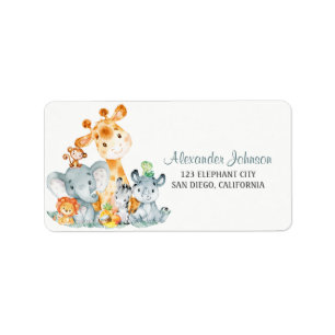 Watercolor Cute Safari Jungle Animals Label