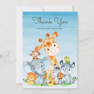 Watercolor Cute Safari Jungle Animals Thank You Card