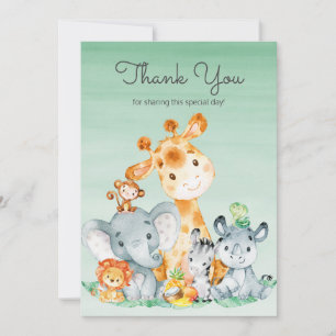 Watercolor Cute Safari Jungle Animals Thank You Card