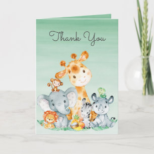 Watercolor Cute Safari Jungle Animals Thank You Card