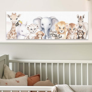 Watercolor Cute Safari Jungle Baby Animals Canvas Print