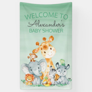 Watercolor Cute Safari Jungle Baby Shower Banner