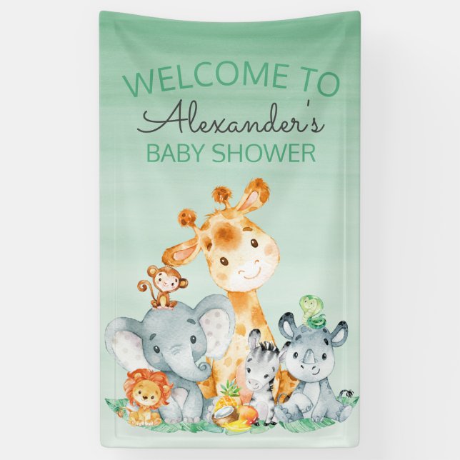 Watercolor Cute Safari Jungle Baby Shower Banner (Vertical)