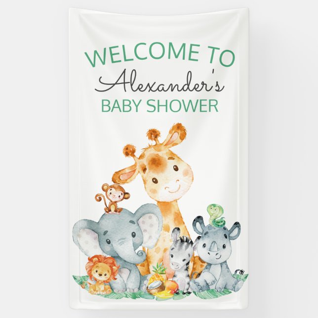 Watercolor Cute Safari Jungle Baby Shower Banner (Vertical)