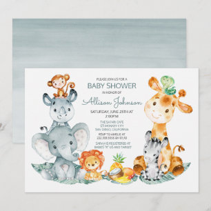 Watercolor Cute Safari Jungle Baby Shower Invitation