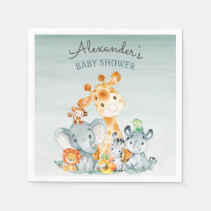 Watercolor Cute Safari Jungle Baby Shower Napkin