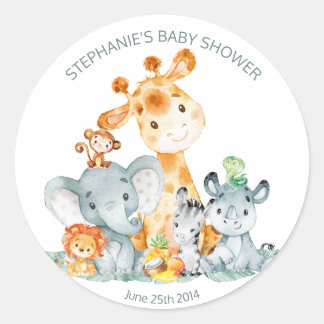 Watercolor Cute Safari Jungle Baby Shower Stickers