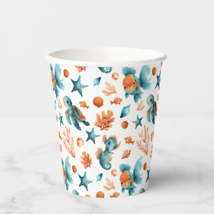 Watercolor Cute Sea Animals Marine Ocean Pattern Paper Cups