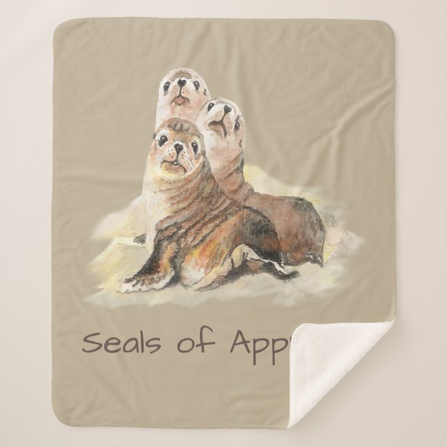 Watercolor Cute Seals of Approval Inspirational  Sherpa Blanket (Front)