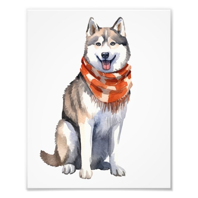 Watercolor Cute Siberian Husky Dog Photo Print (Front)