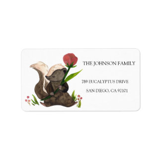 Watercolor Cute Skunk Rose Label