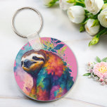 Watercolor cute sloth pink key ring<br><div class="desc">an adorable watercolor design of a cute sloth on a pink background. The keychain showcases a charming illustration of a sloth in a watercolor style, making it a delightful accessory for sloth enthusiasts. The soft pink background adds to the charm of the design, making it an eye-catching and loveable keychain....</div>