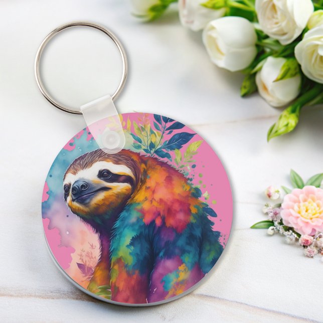 Watercolor cute sloth pink key ring (Creator Uploaded)