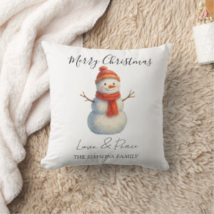 Watercolor Cute Snowman Merry Christmas Cushion