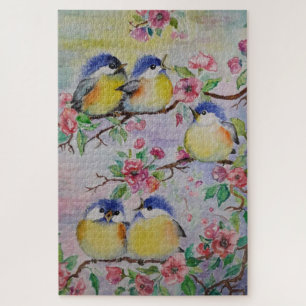 Watercolor - Cute Sparrows - Choose Size Jigsaw Puzzle